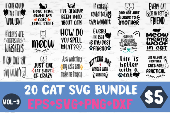 20 Cat SVG Bundle for Embroidery Projects